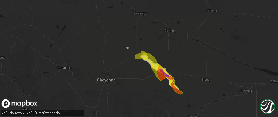 Hail map in Albin, WY on June 22, 2026