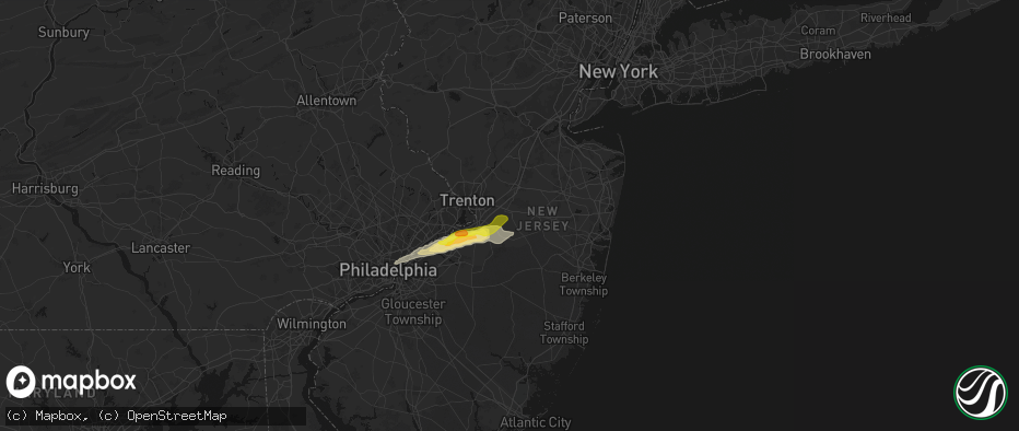 Hail map in Allentown, NJ on June 22, 2026