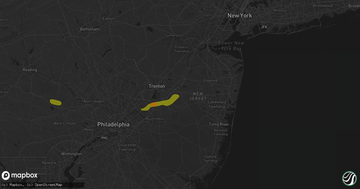 Hail map in Allentown, NJ on June 22, 2026