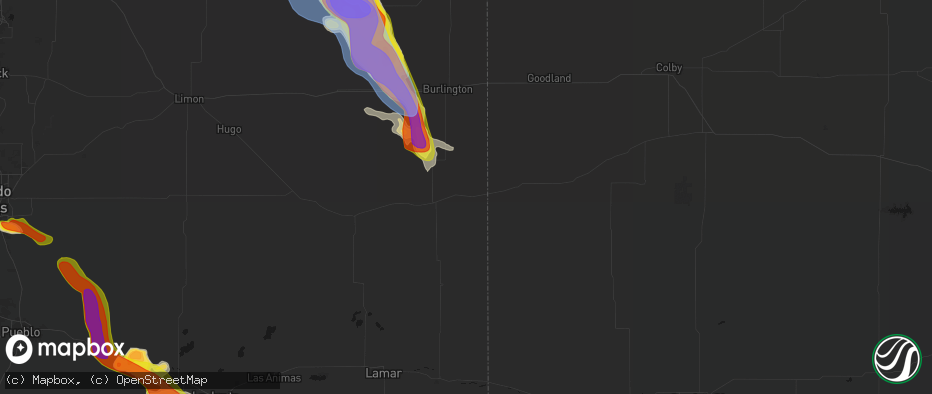 Hail map in Arapahoe, CO on June 22, 2026