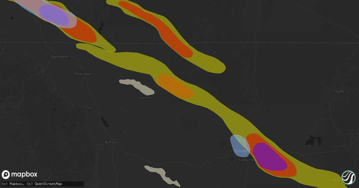 Hail map in Arvada, WY on June 22, 2026