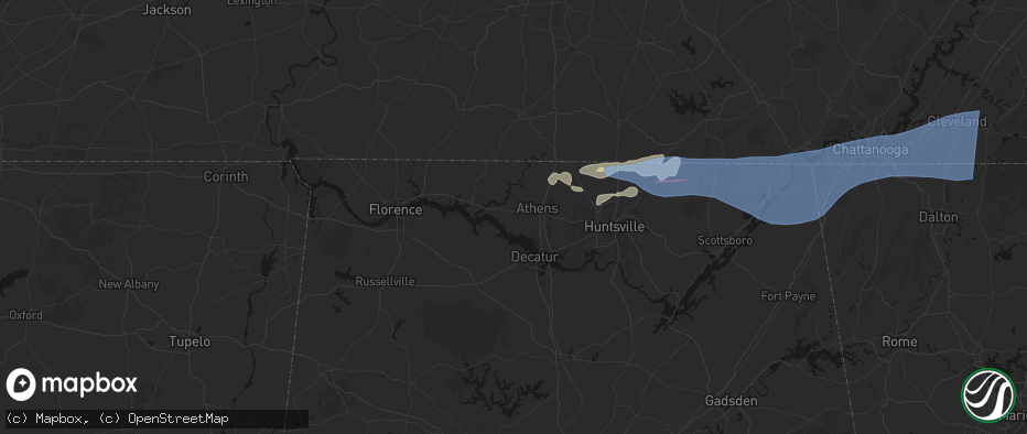 Hail map in Athens, AL on June 22, 2026