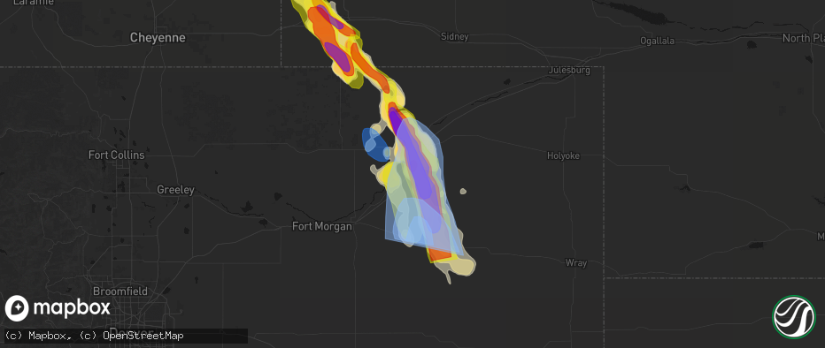 Hail map in Atwood, CO on June 22, 2026
