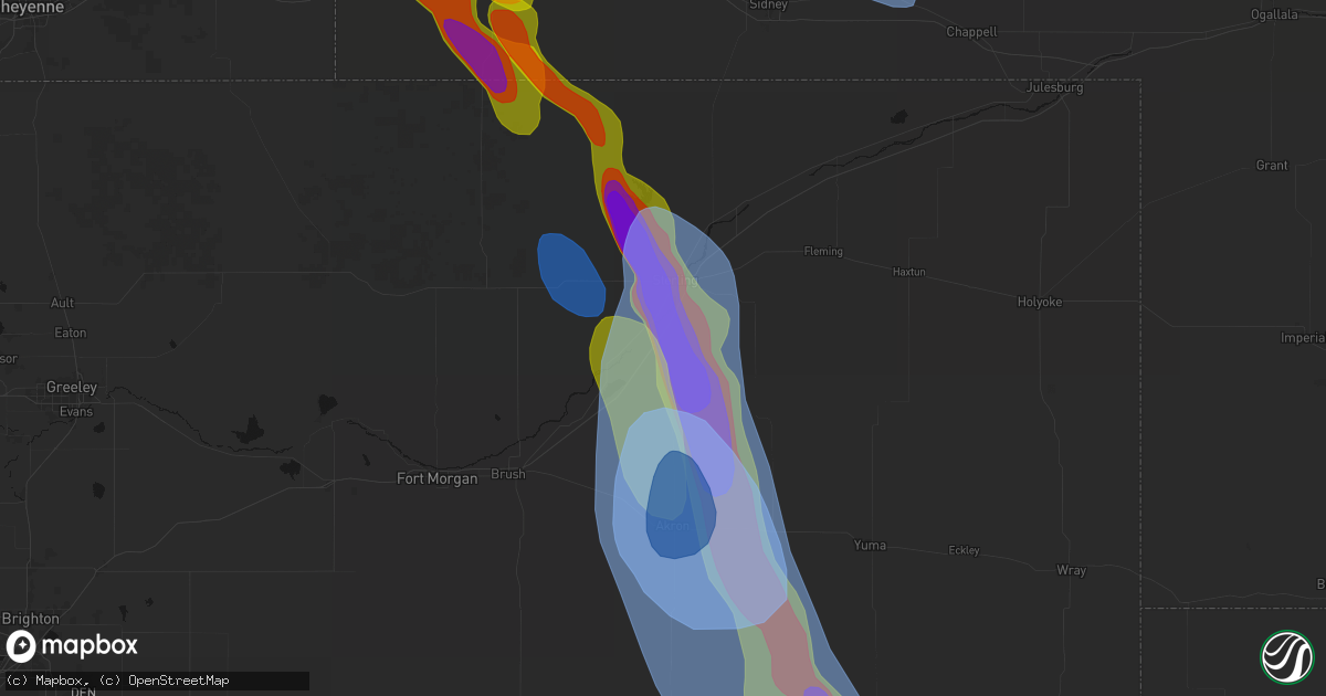 Hail map in Atwood, CO on June 22, 2026