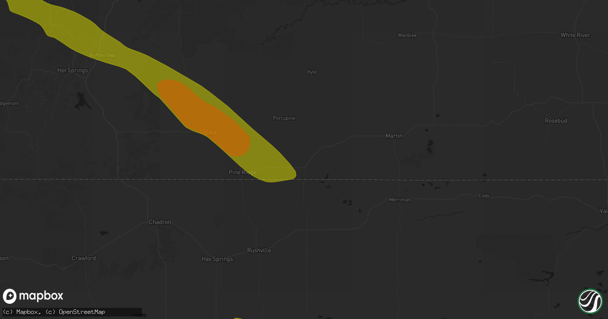Hail map in Batesland, SD on June 22, 2026
