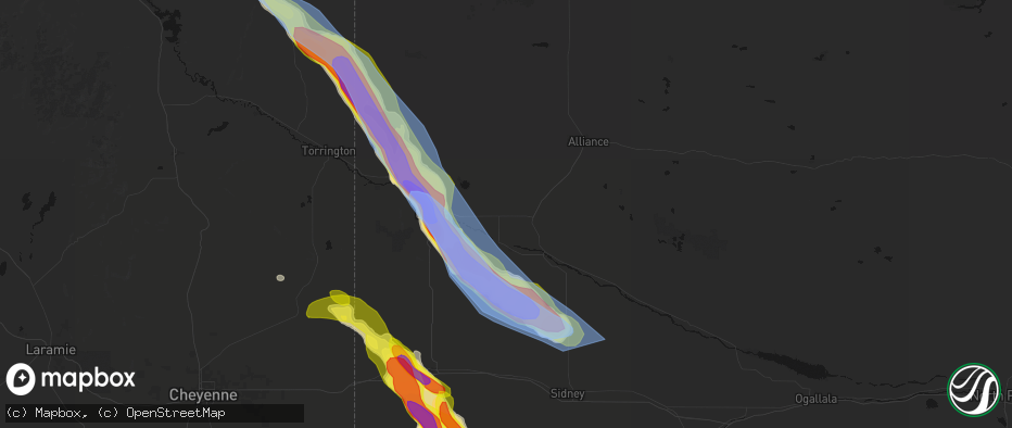 Hail map in Bayard, NE on June 22, 2026