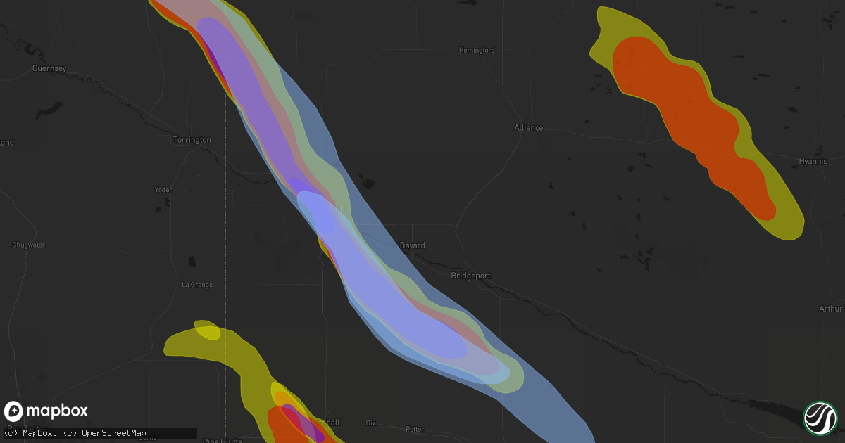 Hail map in Bayard, NE on June 22, 2026
