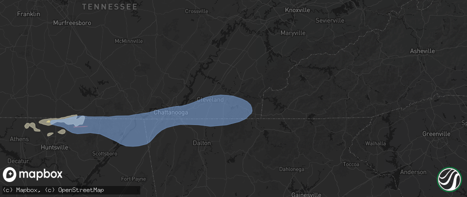 Hail map in Benton, TN on June 22, 2026