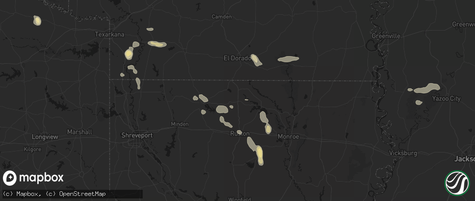 Hail map in Bernice, LA on June 22, 2026