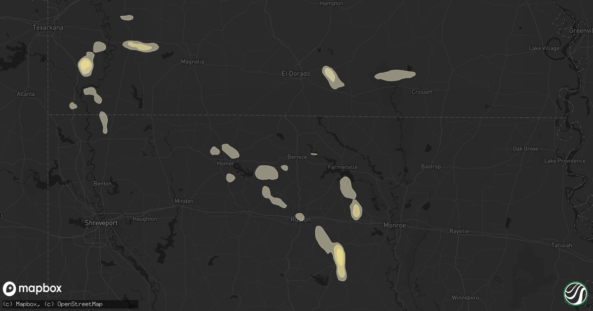 Hail map in Bernice, LA on June 22, 2026