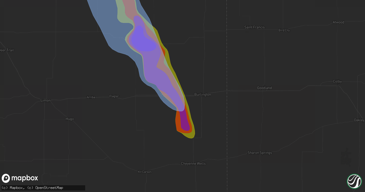 Hail map in Bethune, CO on June 22, 2026