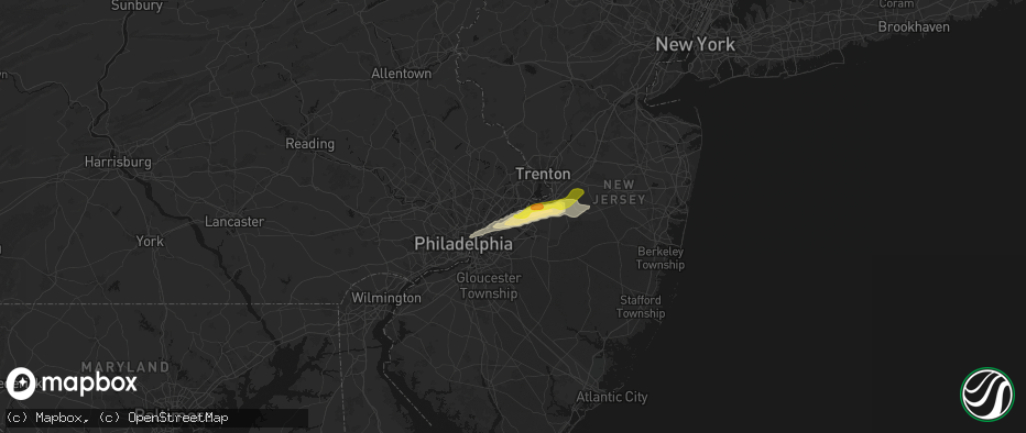 Hail map in Beverly, NJ on June 22, 2026
