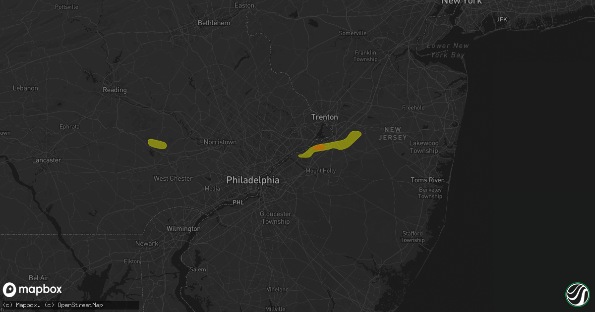 Hail map in Beverly, NJ on June 22, 2026