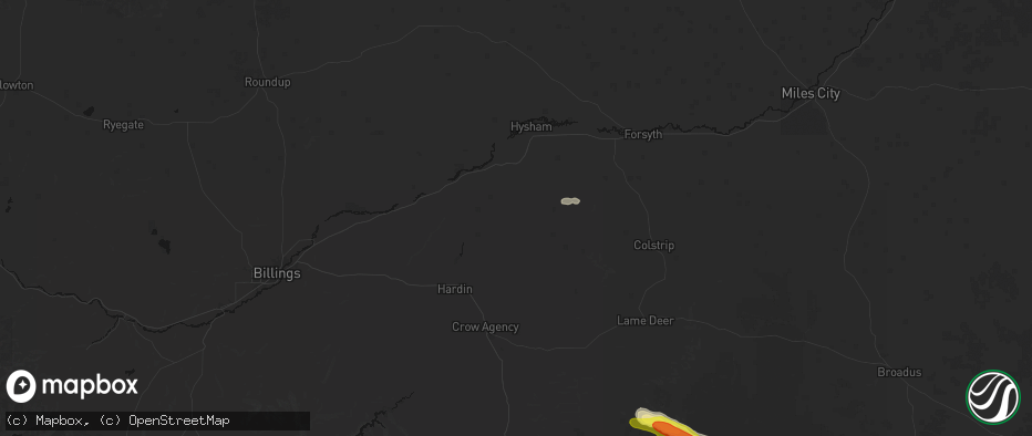 Hail map in Bighorn, MT on June 22, 2026