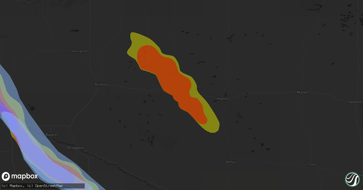 Hail map in Bingham, NE on June 22, 2026