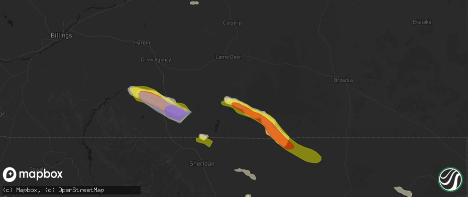 Hail map in Birney, MT on June 22, 2026