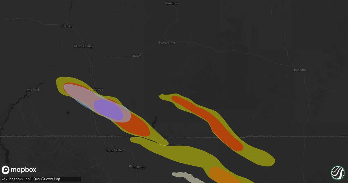Hail map in Birney, MT on June 22, 2026