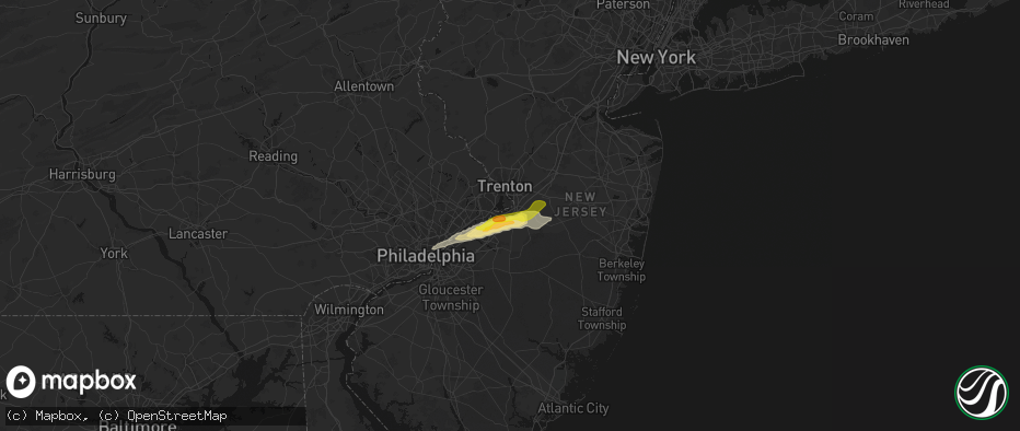 Hail map in Bordentown, NJ on June 22, 2026