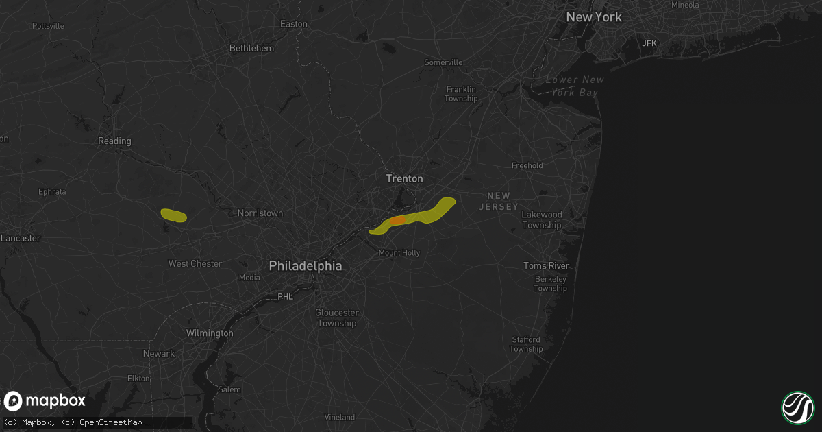 Hail map in Bordentown, NJ on June 22, 2026