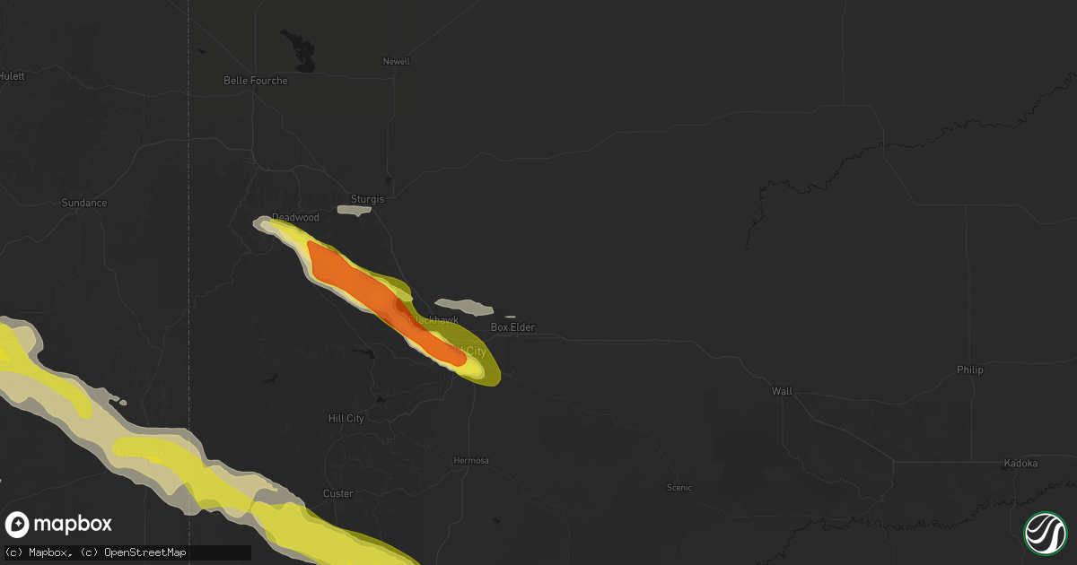 Hail map in Box Elder, SD on June 22, 2026