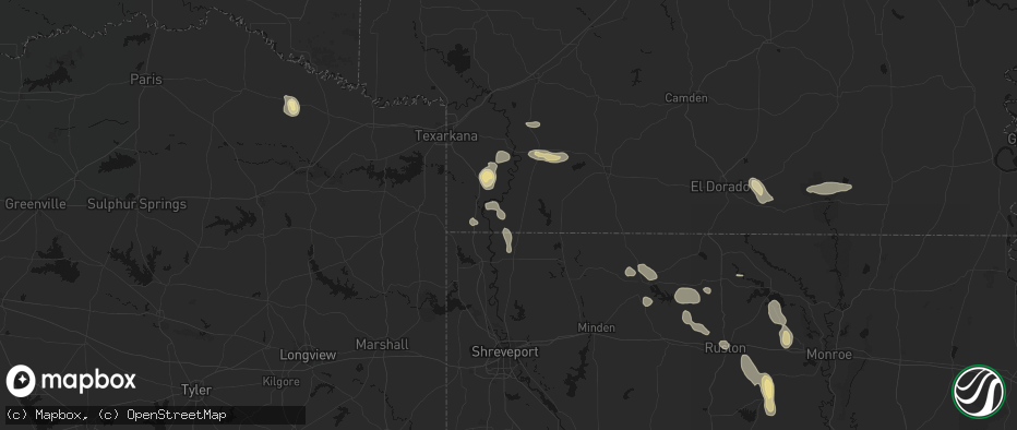 Hail map in Bradley, AR on June 22, 2026
