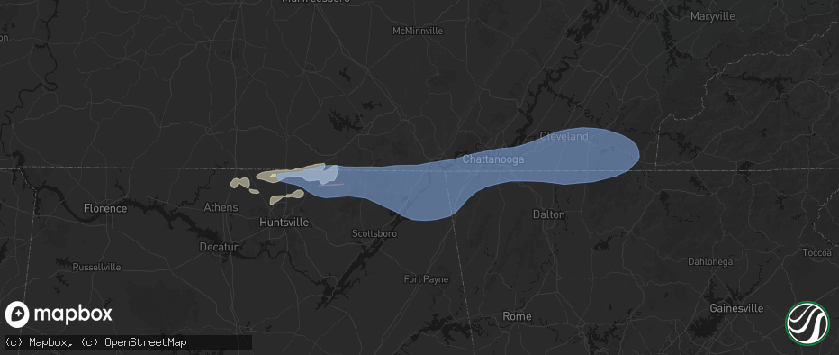 Hail map in Bridgeport, AL on June 22, 2026