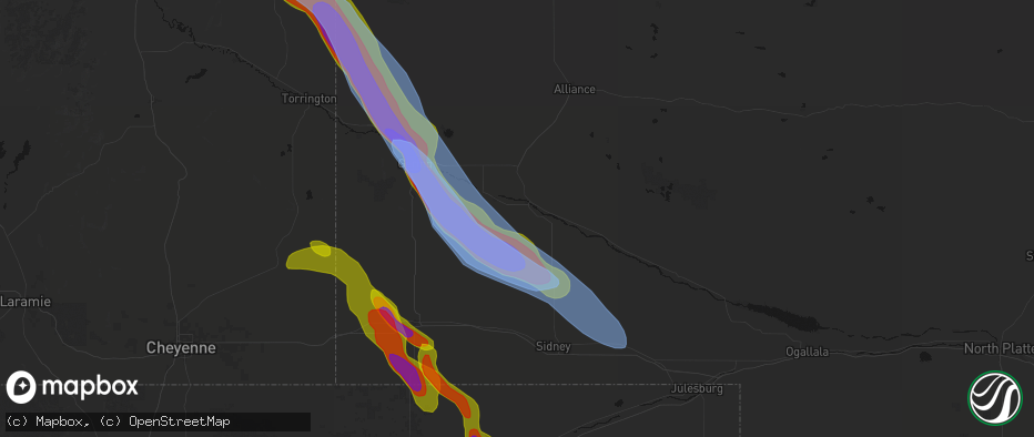 Hail map in Bridgeport, NE on June 22, 2026