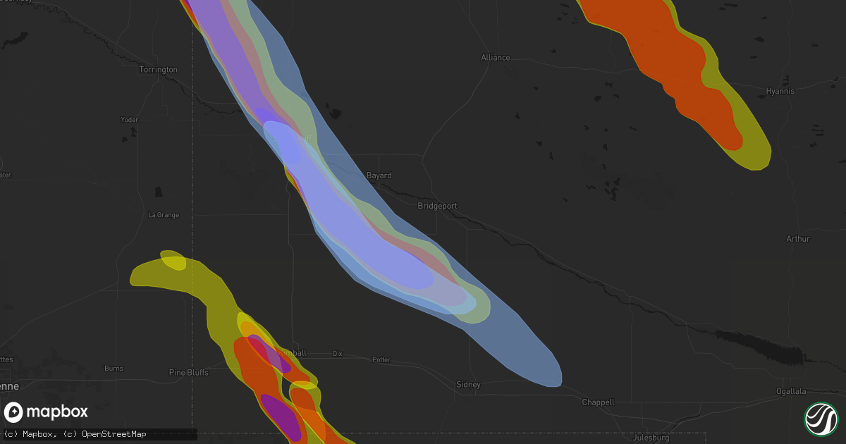 Hail map in Bridgeport, NE on June 22, 2026