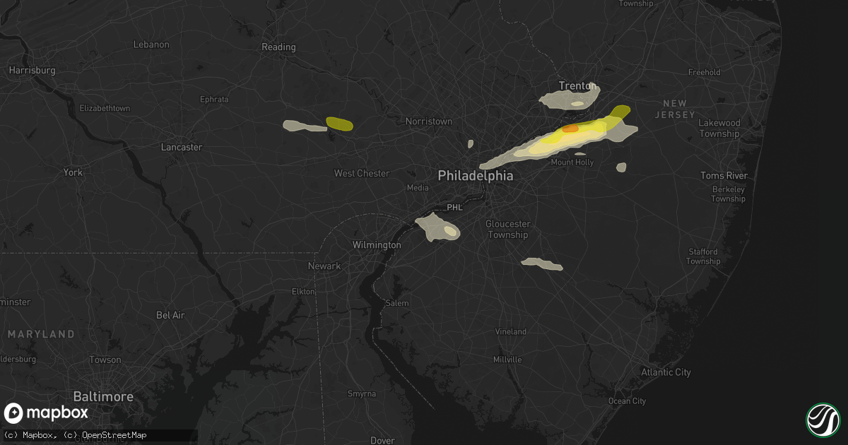 Hail map in Bridgeport, NJ on June 22, 2026