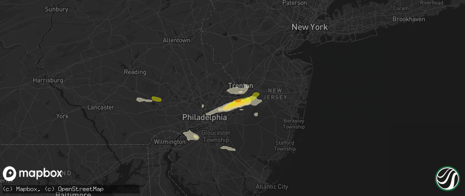 Hail map in Bristol, PA on June 22, 2026