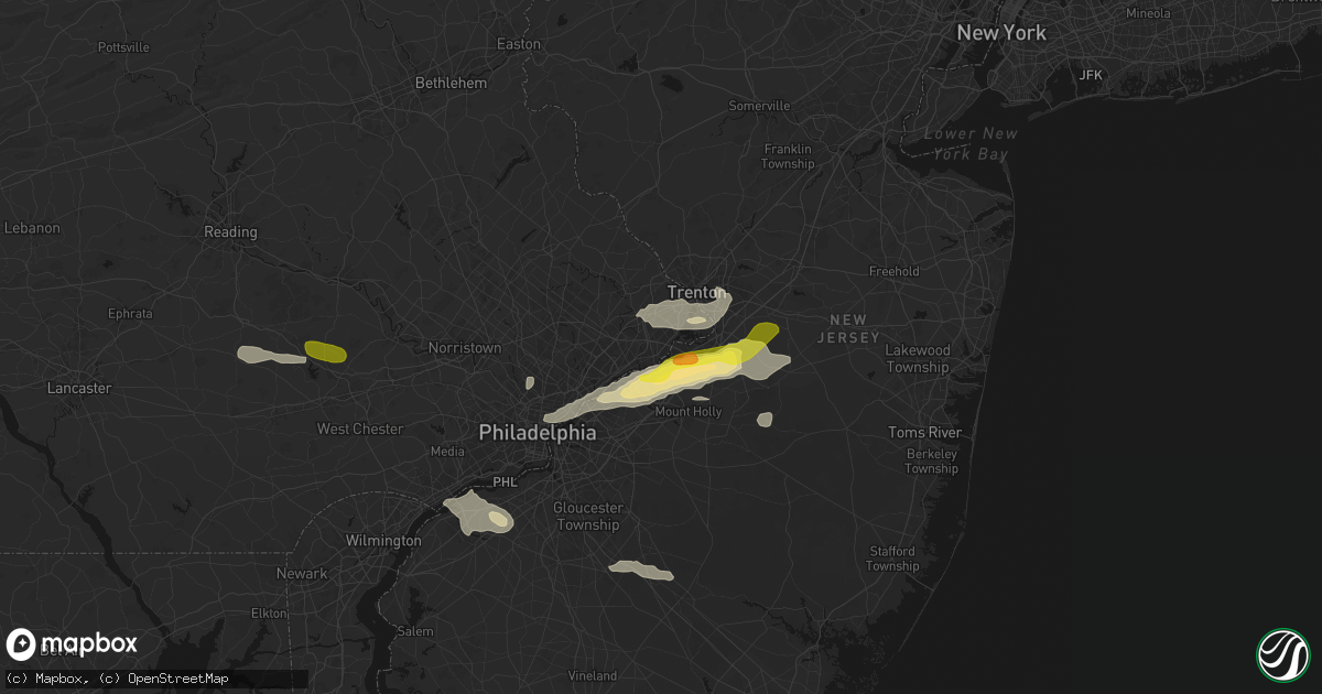 Hail map in Bristol, PA on June 22, 2026