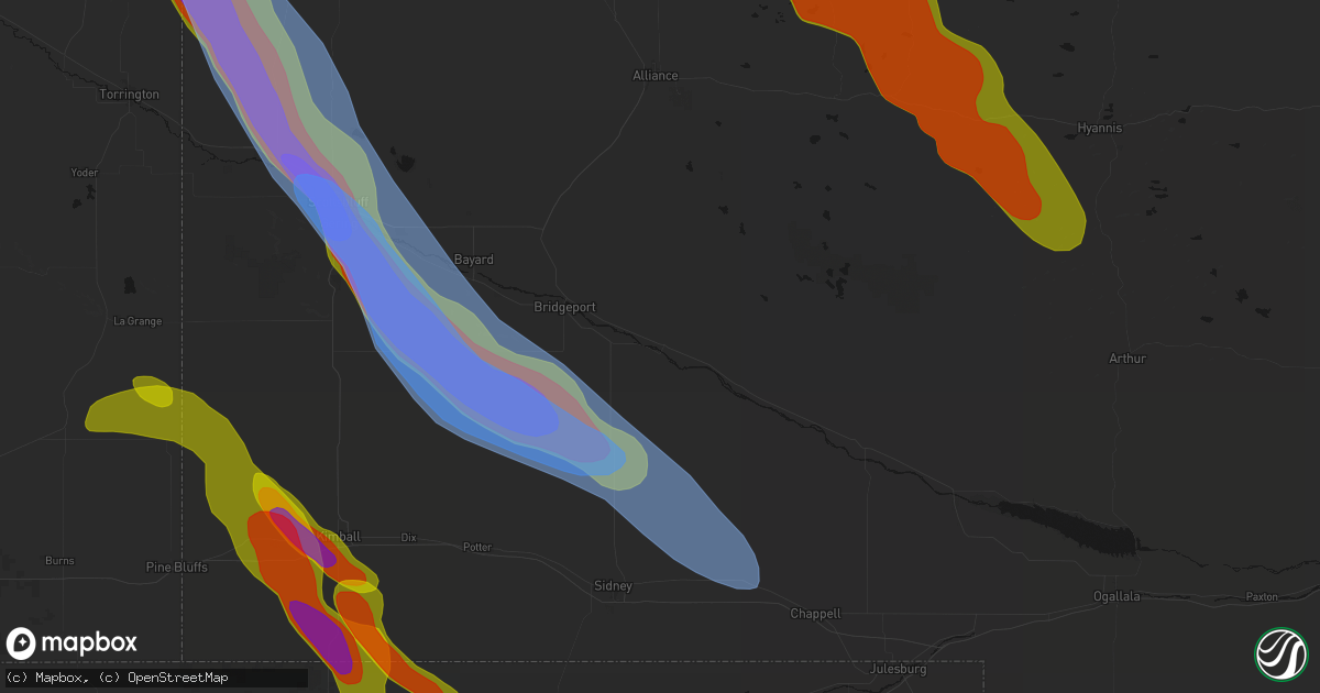 Hail map in Broadwater, NE on June 22, 2026