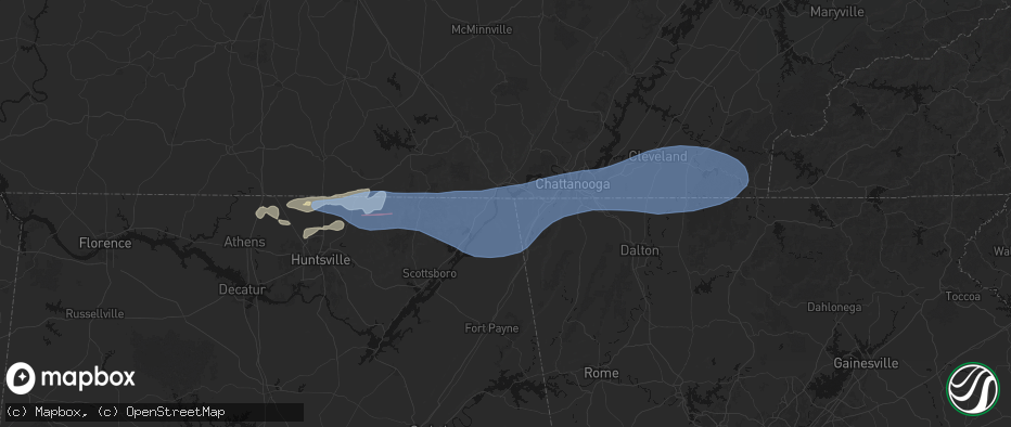 Hail map in Bryant, AL on June 22, 2026
