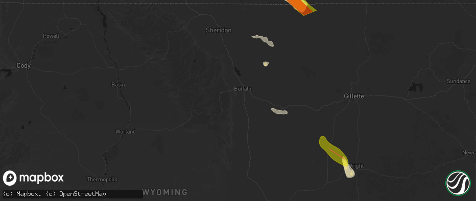 Hail map in Buffalo, WY on June 22, 2026