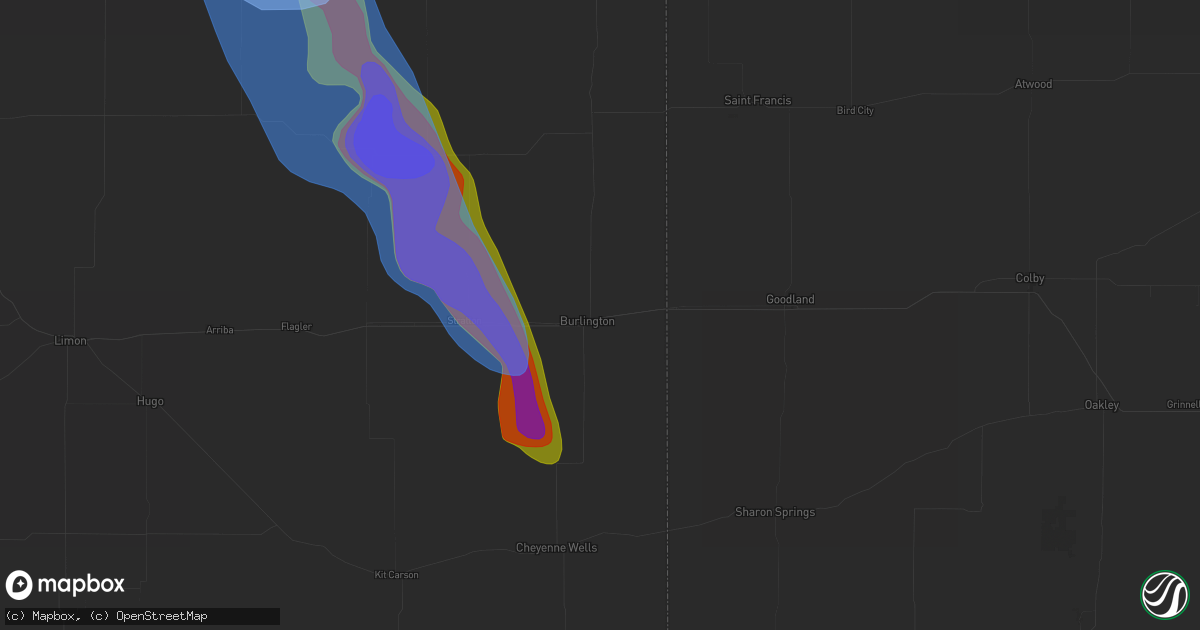Hail map in Burlington, CO on June 22, 2026