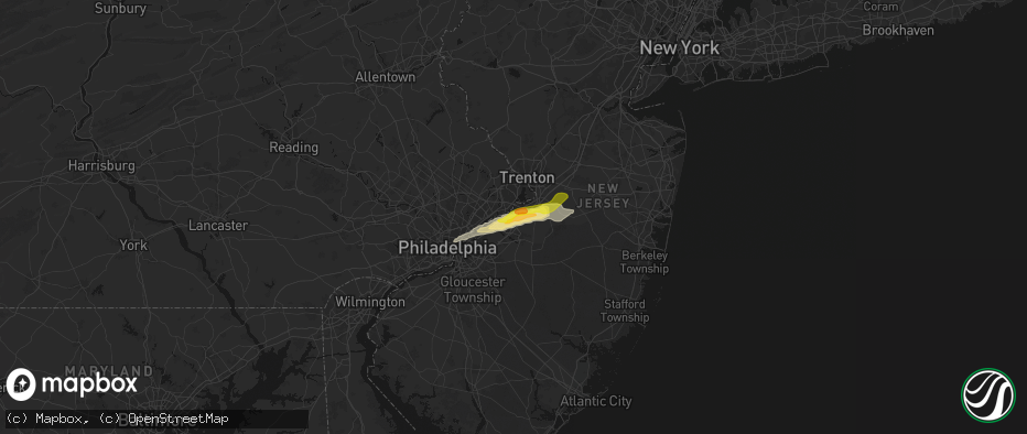 Hail map in Burlington, NJ on June 22, 2026