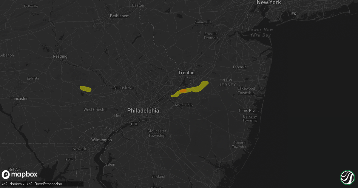 Hail map in Burlington, NJ on June 22, 2026