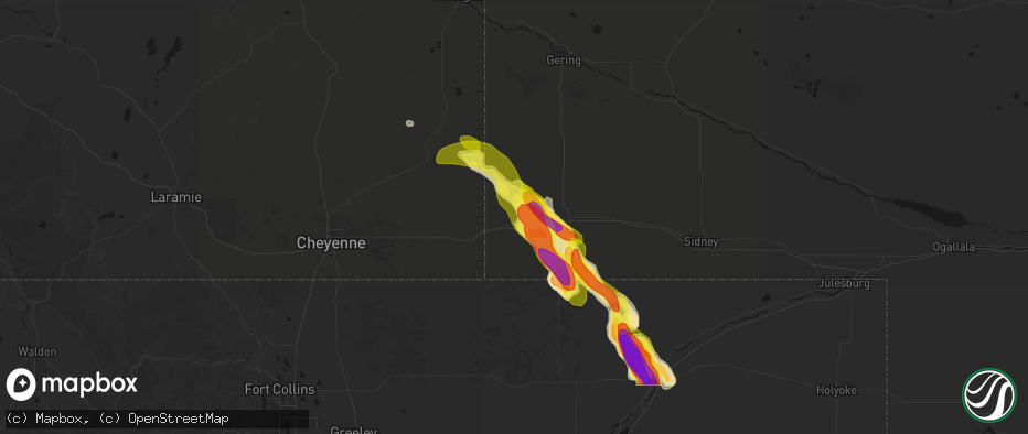 Hail map in Bushnell, NE on June 22, 2026