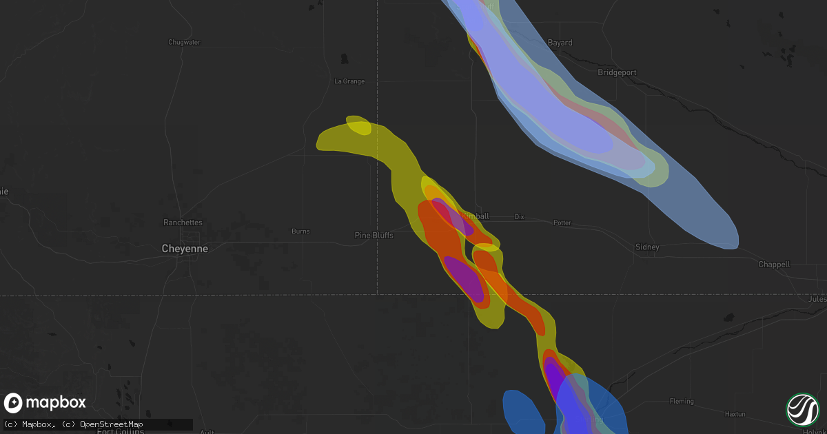 Hail map in Bushnell, NE on June 22, 2026