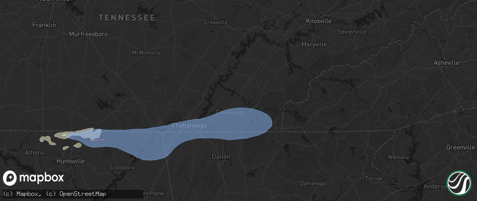 Hail map in Charleston, TN on June 22, 2026
