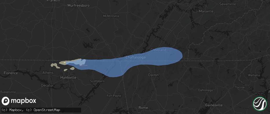 Hail map in Chattanooga, TN on June 22, 2026