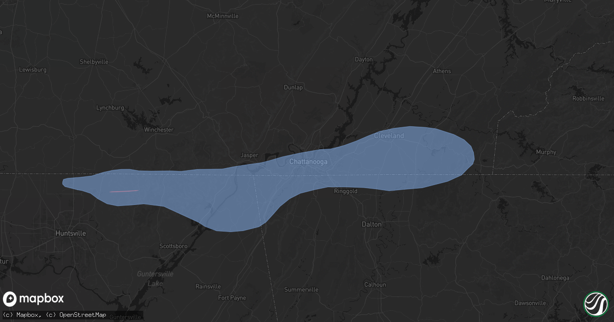 Hail map in Chattanooga, TN on June 22, 2026