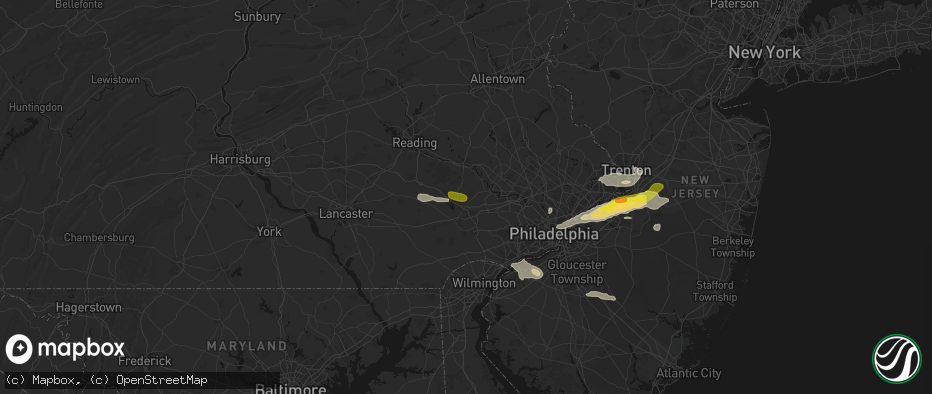 Hail map in Chester Springs, PA on June 22, 2026