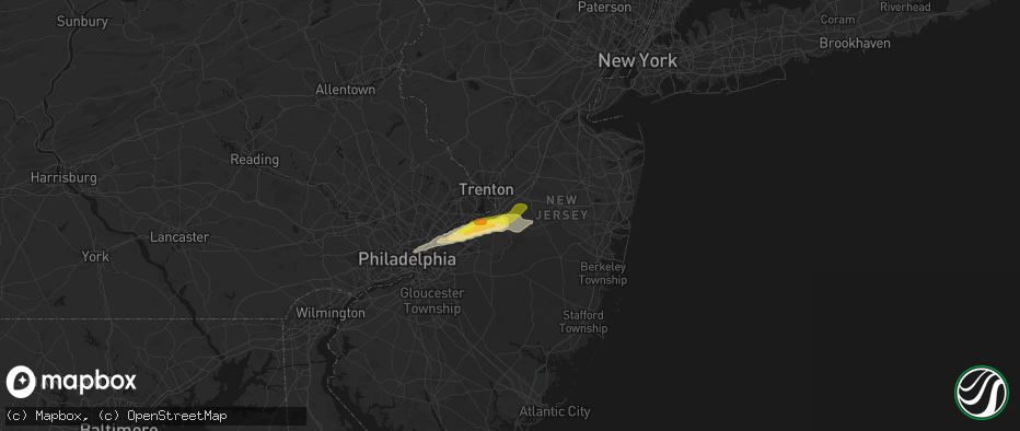 Hail map in Chesterfield, NJ on June 22, 2026