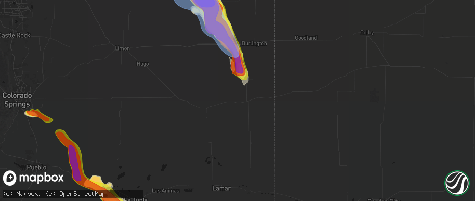 Hail map in Cheyenne Wells, CO on June 22, 2026
