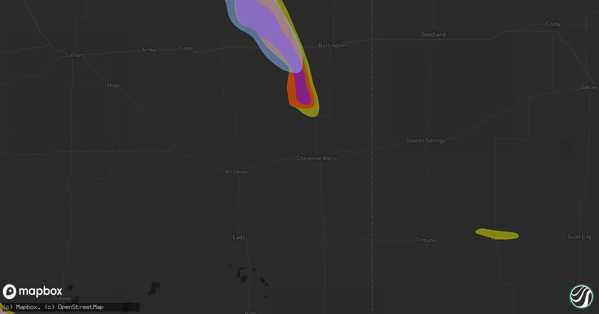 Hail map in Cheyenne Wells, CO on June 22, 2026