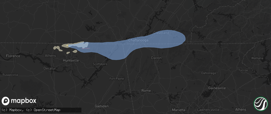 Hail map in Chickamauga, GA on June 22, 2026