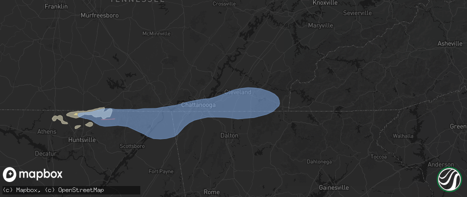 Hail map in Cleveland, TN on June 22, 2026