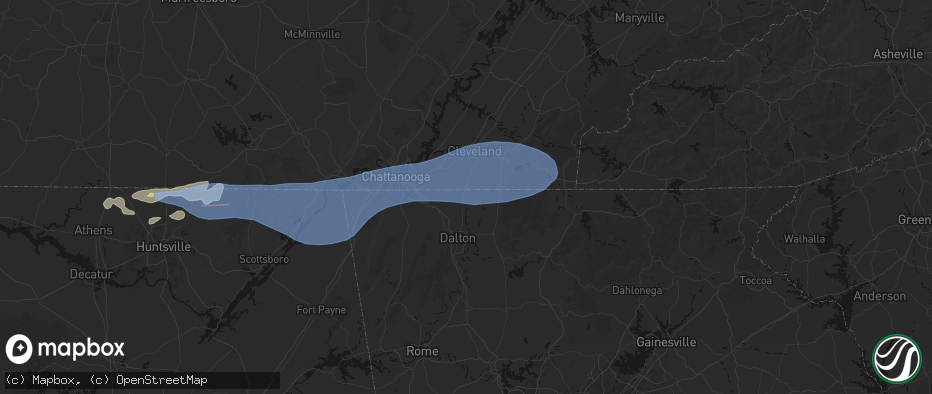 Hail map in Cohutta, GA on June 22, 2026