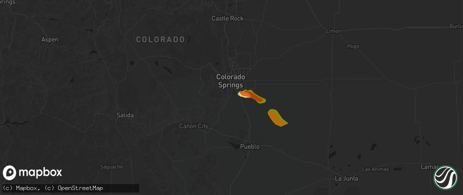 Hail map in Colorado Springs, CO on June 22, 2026